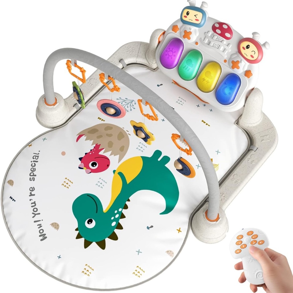 Baby Dinosaur Musical Activity Gym & Playmat w/ Rattles, Sounds, Lights, Piano